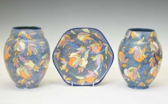 Carlton Ware 'Handcraft' citrus fruit pattern pair of vases