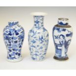 Three Chinese blue and white porcelain vases