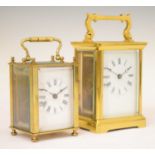 Two gilt metal cased carriage timepieces