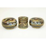 Group of three Chinese cloisonné enamel lidded containers