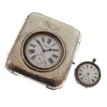 Silver cased desk clock and silver pocket watch