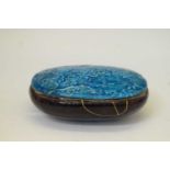 Chinese Archaistic-style blue and brown glaze pottery box and cover