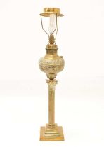 Gilt metal Corinthian column oil lamp (fitted for electricity)