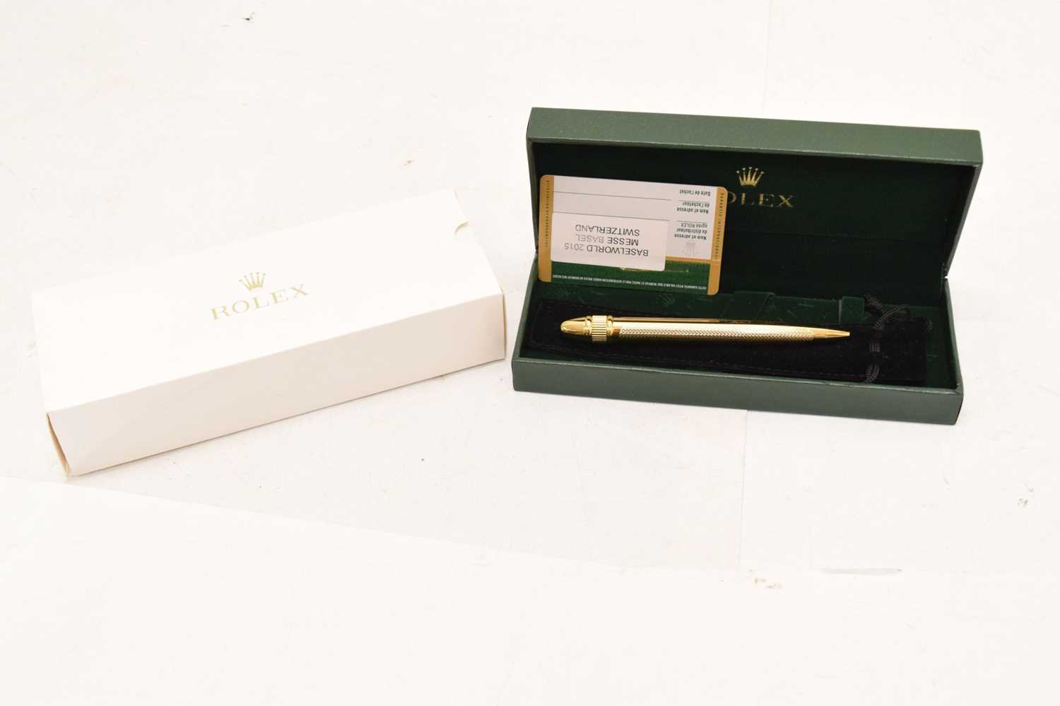 Rolex - Gilt metal retractable ballpoint pen, pair of dealers gloved and tote bag - Image 7 of 10