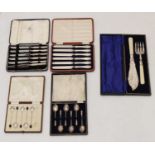 Quantity of cased silver and silver plated flatware, and servers