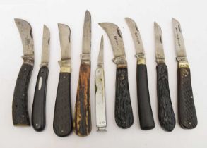 Group of nine folding knives