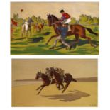 After Charles Ancelin (1863-1940) - Two lithographs - Equestrian racing scenes