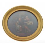 19th century oil on circular panel of a tavern scene