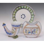 Two French Breton faience polychrome decorated vases, etc.