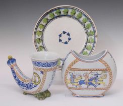 Two French Breton faience polychrome decorated vases, etc.