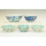 Collection of Chinese blue and white and Famille Rose bowls