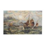 20th century oil on canvas - Sailing boats and paddle steamer in choppy sea