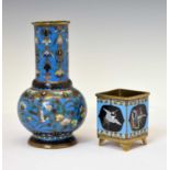 Turquoise cloisonné enamel vase and square pot