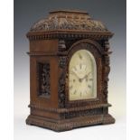 Victorian carved oak twin fusee bracket clock by Dent
