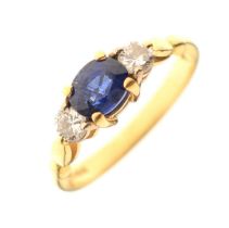 18ct gold, sapphire and diamond three-stone ring