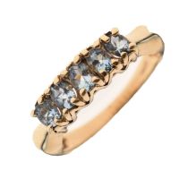 9ct gold dress ring set five oval blue topaz coloured stones