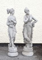 Pair of composite garden statues of classical style maidens
