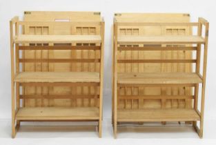 Four folding wooden display shelves