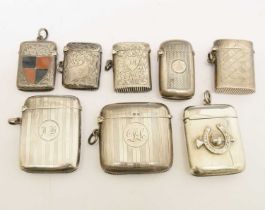 Eight silver vesta cases
