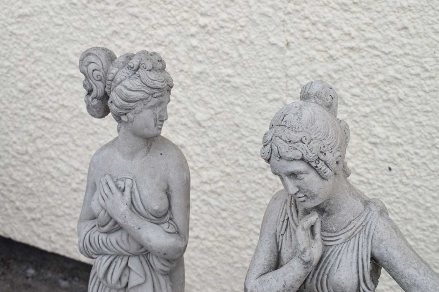 Pair of composite garden statues of classical style maidens - Image 2 of 6