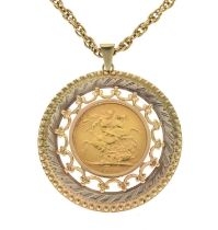 Elizabeth II 1968 sovereign in 9ct gold pendant mount