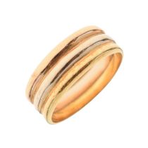 Cypriot three-colour gold wedding ring, stamped '18ct'