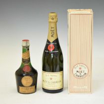 Bottle of Moët & Chandon NV Champagne, 75cl, boxed, together a bottle of Benedictine