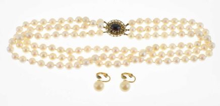 Triple-strand cultured pearl necklace