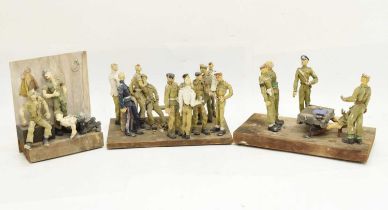 Three Second World War themed clay figural dioramas of German soldiers