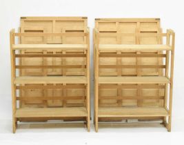 Four folding wooden display shelves