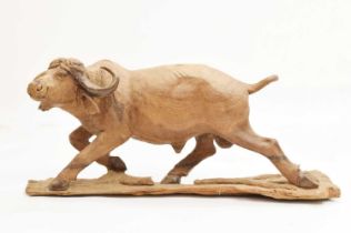 South African carved wooden sculpture of a Buffalo