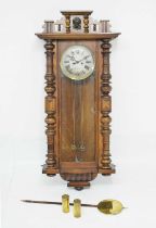 Walnut and fruitwood-cased twin weight Vienna regulator wall clock
