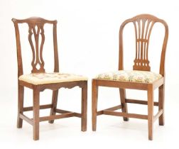 George III oak 'country Hepplewhite' dining chair plus another