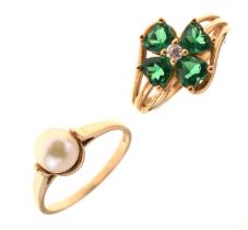 9ct dress ring set green and white stones