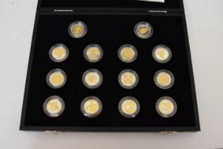 Royal Mint silver proof with gold highlights '25th Anniversary of The £1 Coin' 14 coin set