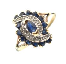 9ct gold, sapphire and diamond cluster ring