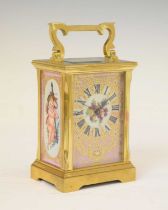 Gilt metal and porcelain panelled carriage timepiece