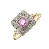 Pink sapphire and diamond cluster ring