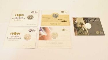 Five Royal Mint UK fine silver £20 coins