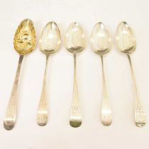 Group of five Georgian silver tablespoons
