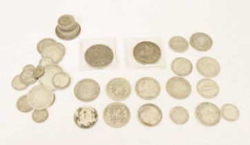 George IV silver crown 1822, together with a good selection of Victorian silver coinage, etc