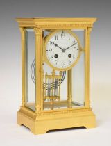 French gilt brass and four glass mantel clock, Duverdry & Bloquel (retailed Ashford & Davis)