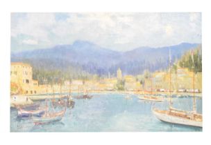 Mid 20th century oil on canvas - Mediterranean harbour scene