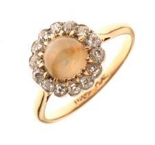 Chrysoberyl cats eye and diamond cluster ring