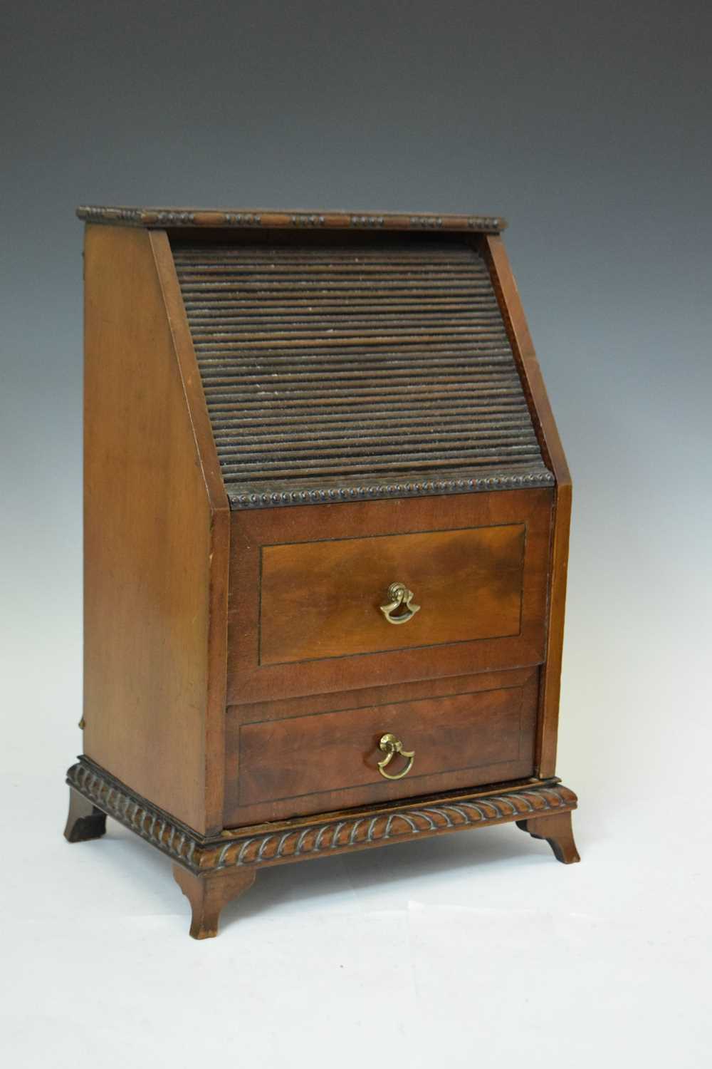 Early 20th Century mahogany tambour-top miniature bureau - Image 3 of 8