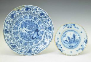 Dutch Delft large plate together with Delft plate with chinoiserie decoration