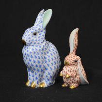 Herend, Hungary - Two porcelain figures of rabbits