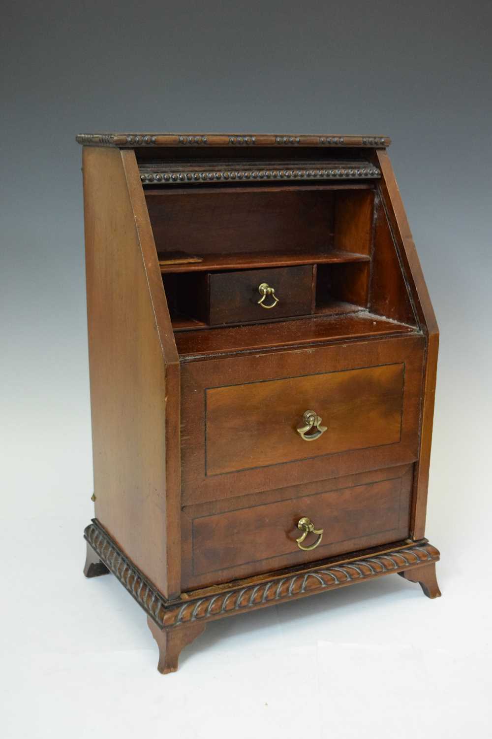 Early 20th Century mahogany tambour-top miniature bureau - Image 4 of 8