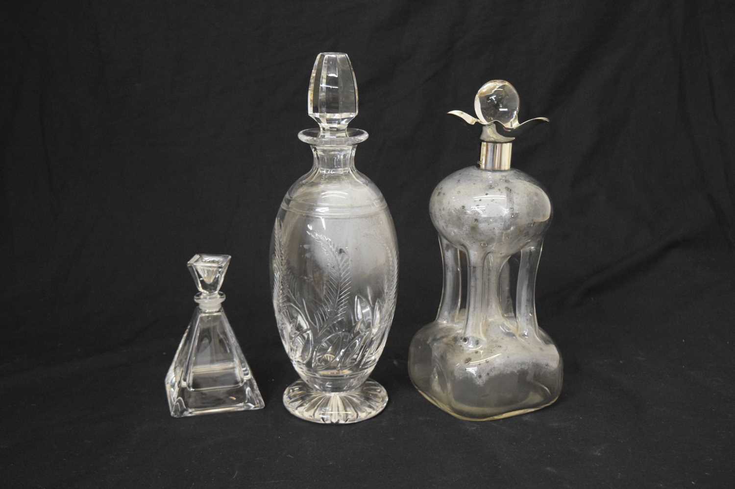 Edward VII silver mounted glug glug decanter, a Stuart crystal decanter, and a nightcap decanter - Image 7 of 8