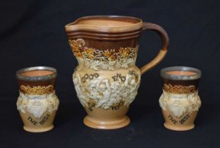 Doulton Lambeth salt glaze jug and two beakers